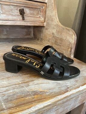 🖤 Sam Edelman Illie Sandals Heels Size 7 Black Leather Chunky Like New